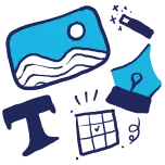 collaged icons for media, text, tables, and more
